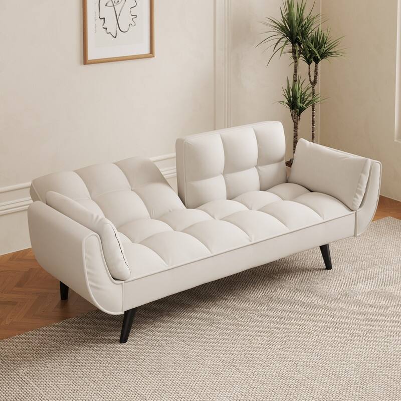 74" Velvet Upholstered Double Sofa Bed, Beige