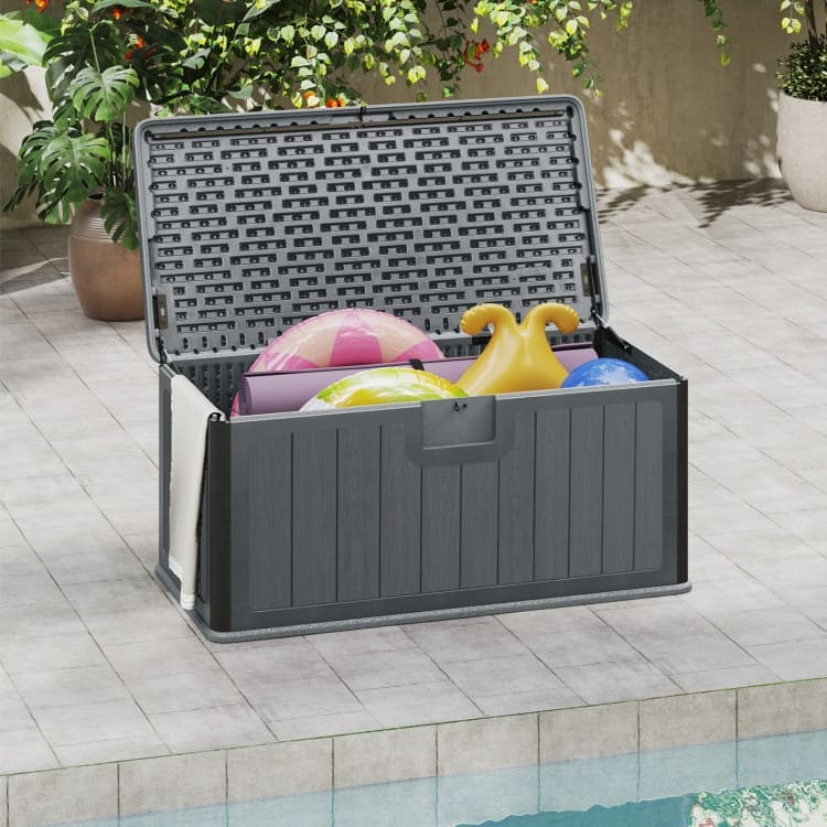 HDPE Outdoor Storage Deck Box with Aluminum Lid and Bench Top - 51" x 25" x 23"