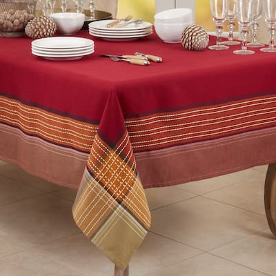 Cotton Tablecloth With Plaid Border Design