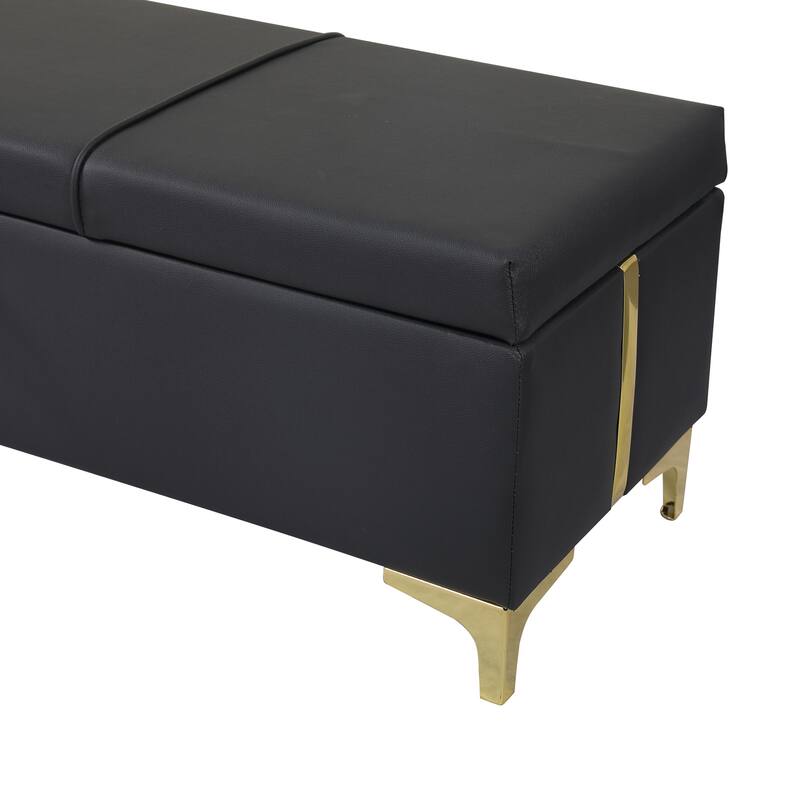 Elegant Upholstered Storage Ottoman,Storage Bench with Metal Legs for Bedroom,Living Room,Fully Assembled
