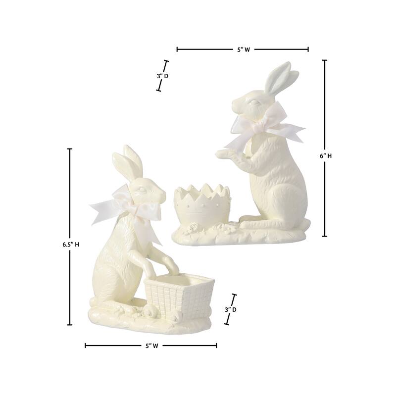 6.5" Resin Chocolate Bunny With Cart set of 2