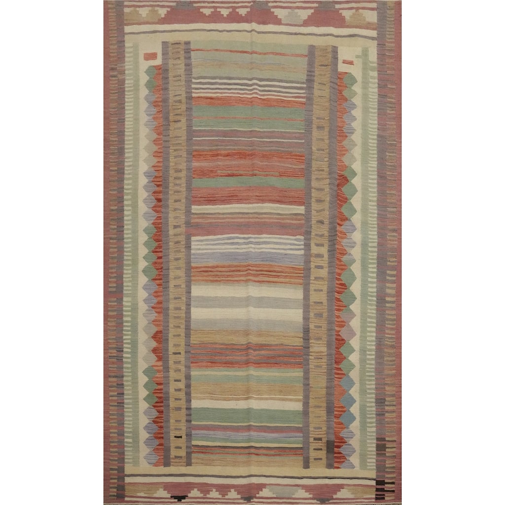 Hand Woven Oriental 100% Wool Carpet Southwestern Tribal Multi-Colored Kilim Area Rug - 9' 11'' X 6' 5''
