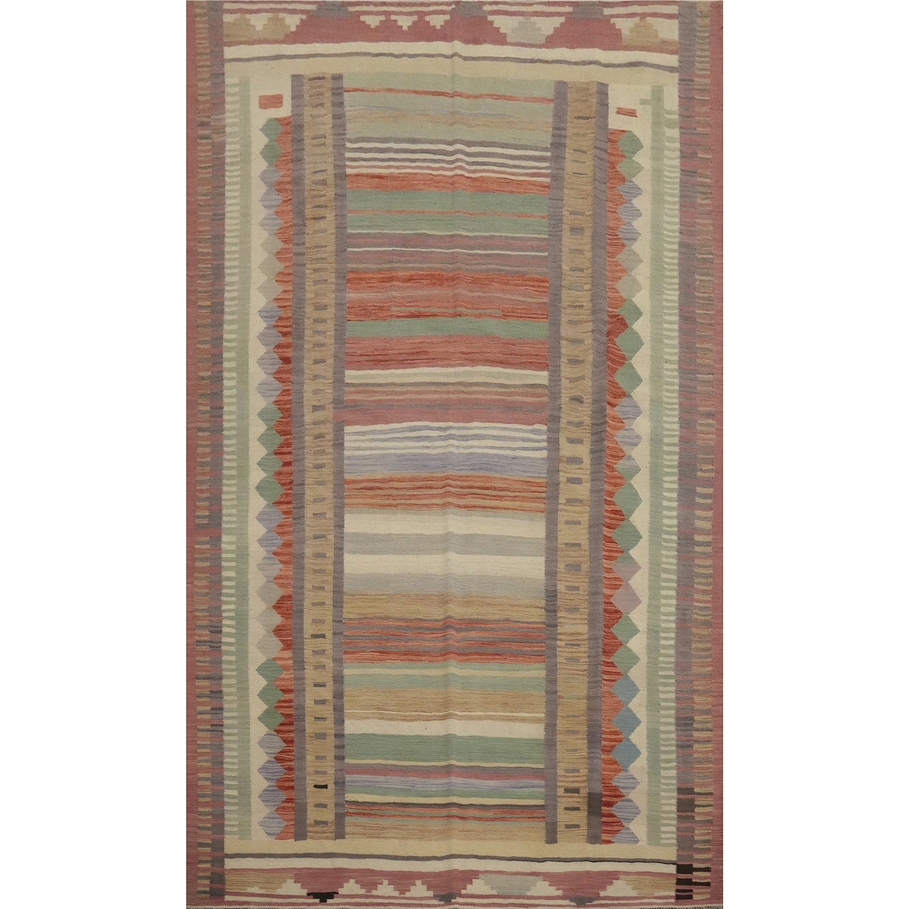 Hand Woven Oriental 100% Wool Carpet Southwestern Tribal Multi-Colored Kilim Area Rug - 9' 11'' X 6' 5''