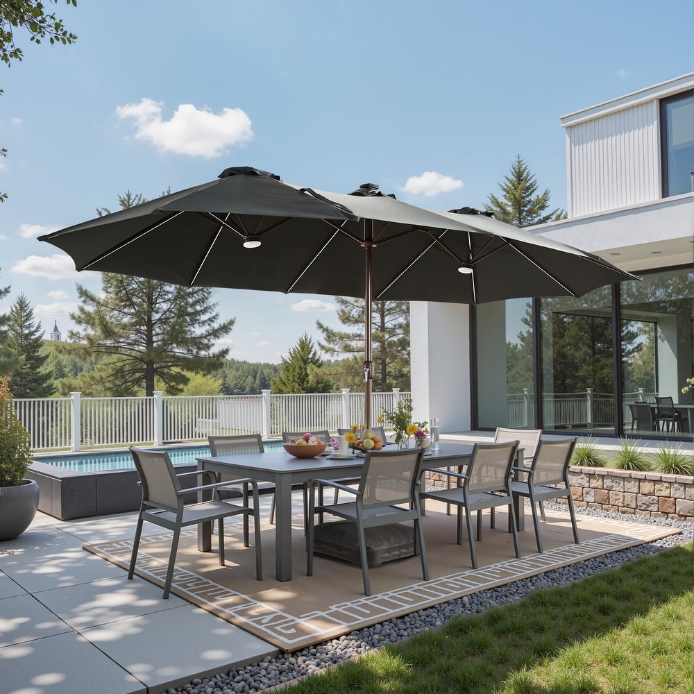 ​OVIOS 15ft Double Side Patio Outdoor Umbrella with Crank & LED Light