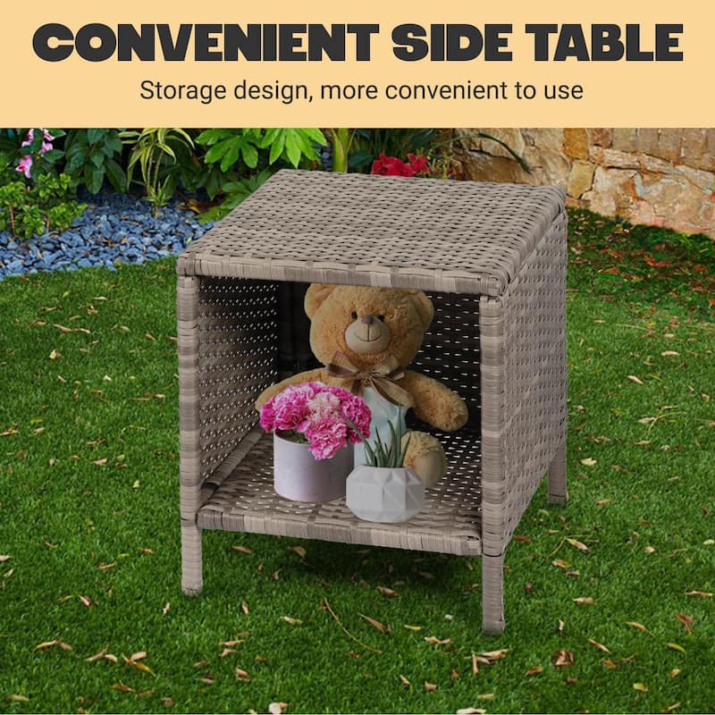 3 Piece Patio Conversation Bistro Set, Porch Balcony Furniture Set Outdoor Chat Furniture, Wicker Chairs and Storable Table Set