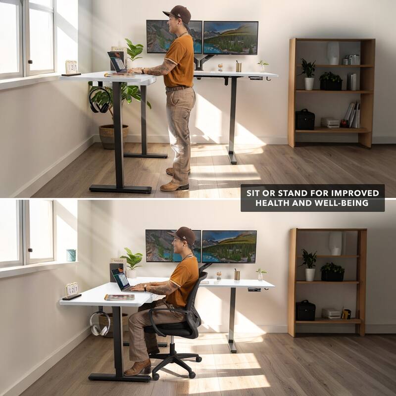 Mount-It! XL 75"W Electric Corner Adjustable Standing Desk, White/Black (MI-15026)