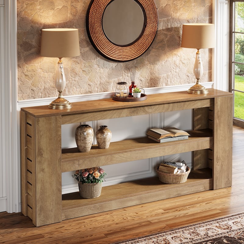 71-Inch Extra Long Console Table with 3-Tier Shelves for Entryway, Living Room, Behind thd Couch