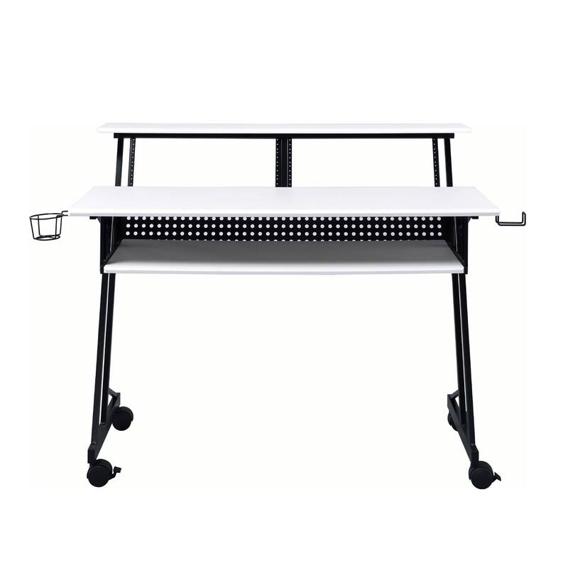 Music Recording Studio Desk with Keyboard Tray, White and Black