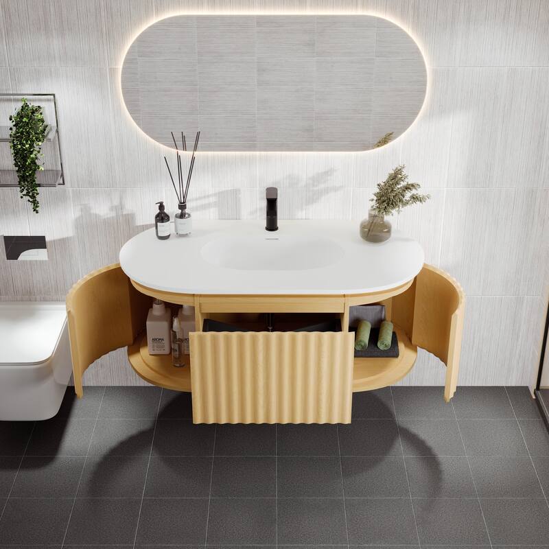 Eviva Haven 39"W Oak Wallmount Bath Vanity with Integrated Sink