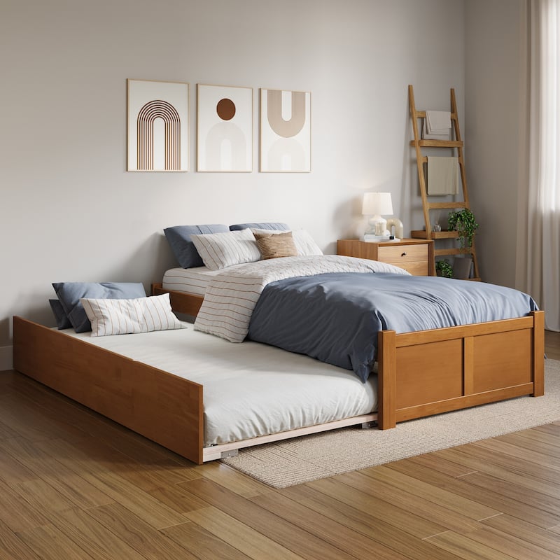 Concord Bed with Footboard and Twin Extra Long Trundle - Light Toffee - Twin XL