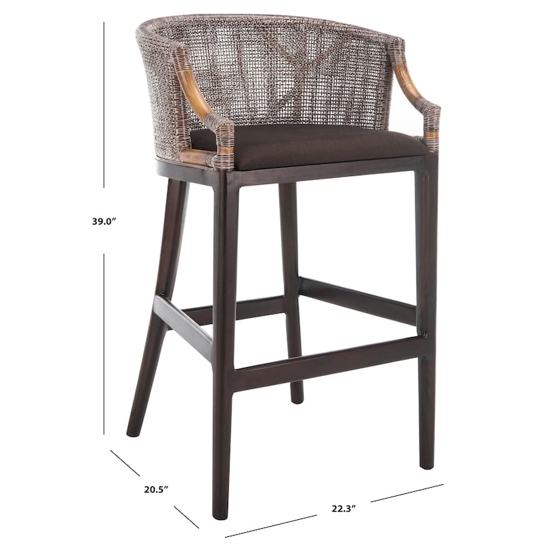 SAFAVIEH Brando Solid Wood Rattan 30-inch Seat Height Bar Stool (Fully Assembled) - 22.3" W x 20.5" L x 39" H