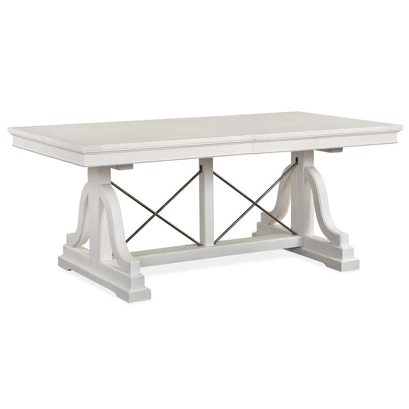 Magnussen Home Heron Cove Chalk White And Dovetail Grey Extendable Trestle Dining Table - 38''W x 72''D x 30''H - 38''W x 72''D x 30''H