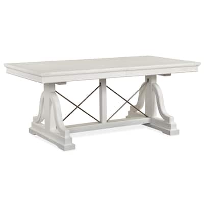 Magnussen Home Heron Cove Chalk White And Dovetail Grey Extendable Trestle Dining Table - 38''W x 72''D x 30''H