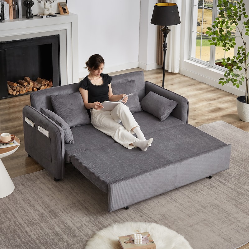 Chenille Interior Lazy Sofa Chaise longue Armchair with three pillows and armrestsSleeping Sofa Bed