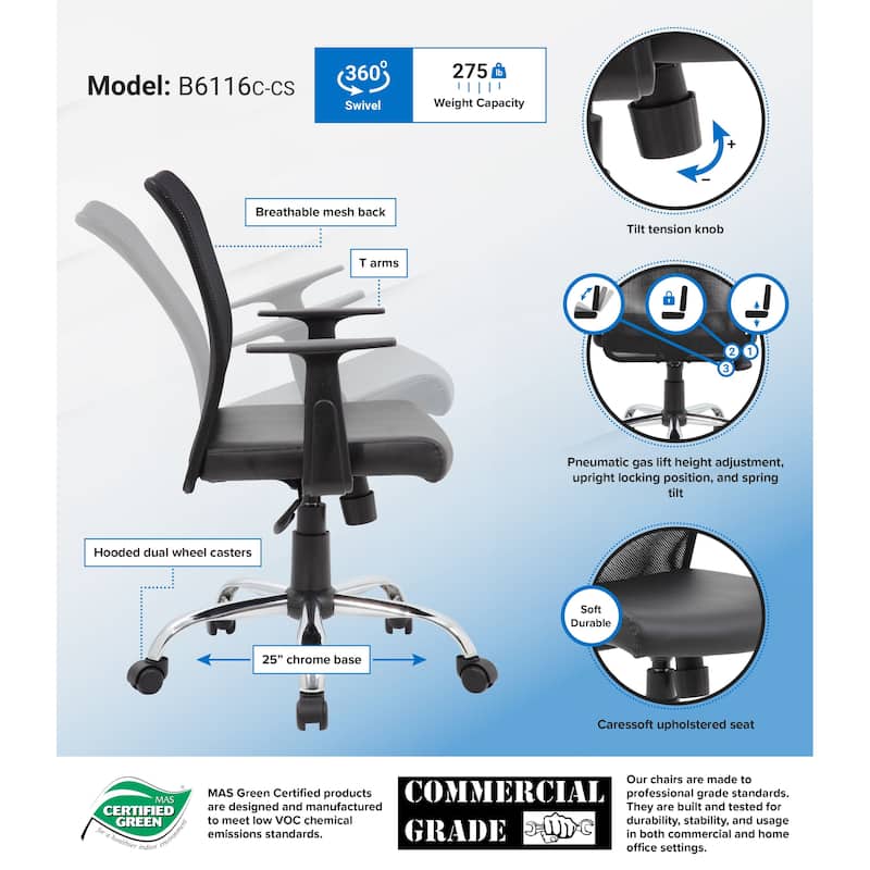 Boss Budget Mesh Task Chair with T-Arms