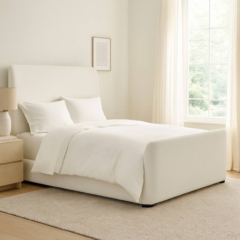 Zuo Contemporary King Size Bed, Contoured Tall White Padded Upholstery