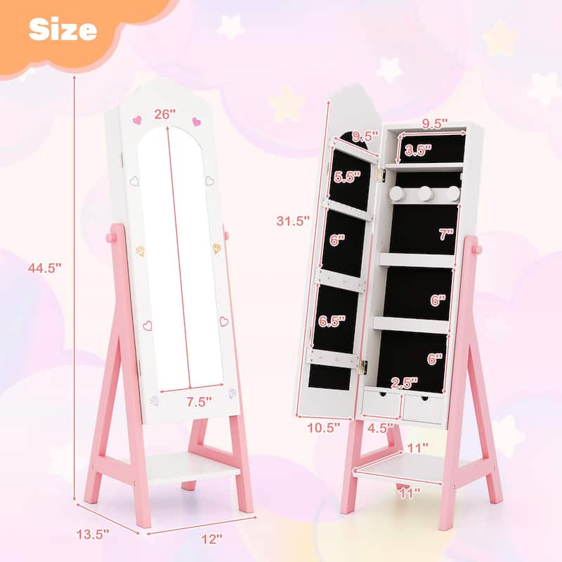 Gymax Kids Jewelry Cabinet Standing Children Jewelry Organizer w/