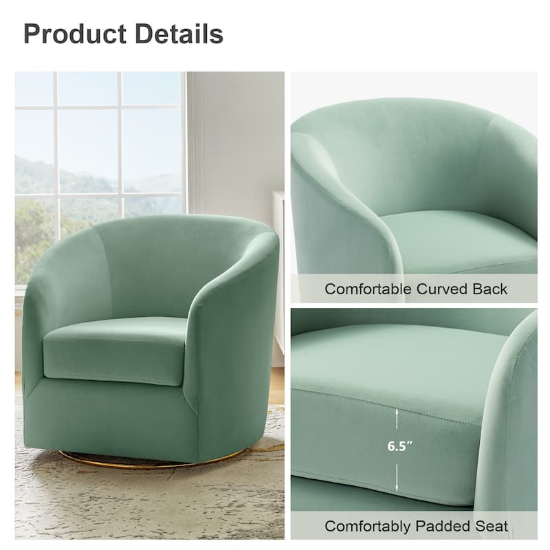 Eleuterio Modern Velvet Curved Swivel Accent Barrel Chair with Metal Base by HULALA HOME