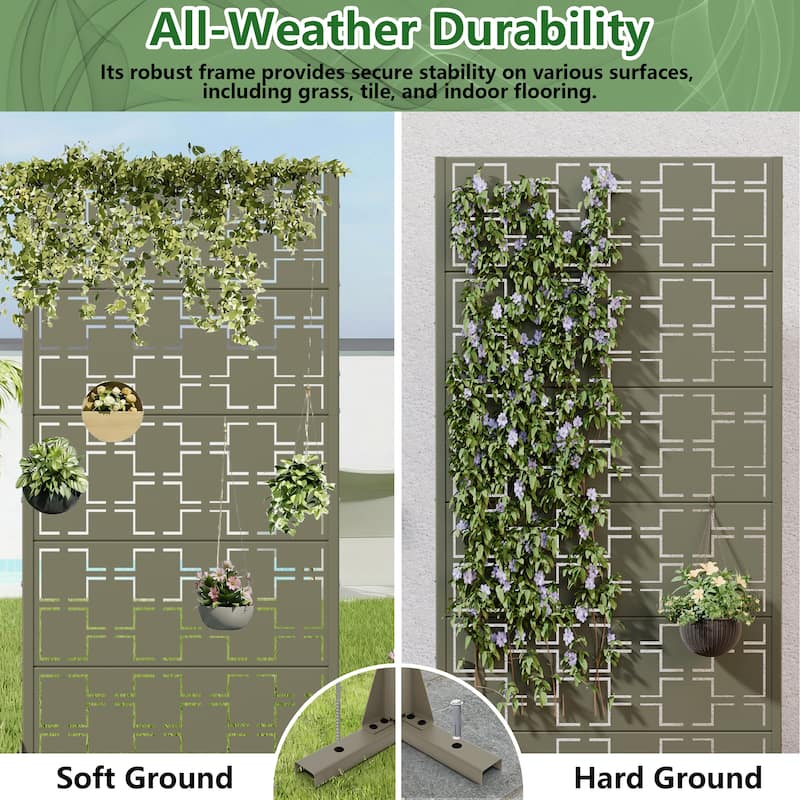 Modern Metal Privacy Screen Outdoor Decorative Partition with Stable Base Hanging Plant-Friendly Panel - 60"H x 30"W