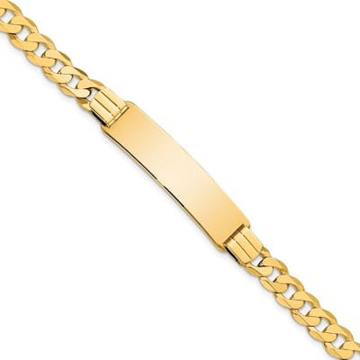 Curata 10k Yellow Gold 10.18mm Engravable Flat Curb Link ID Bracelet