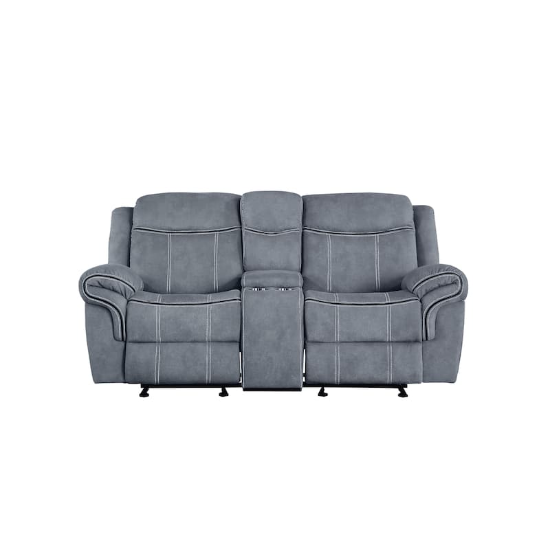 Two Tone Gray Velvet Recliner Loveseat W/Usb Port & Console