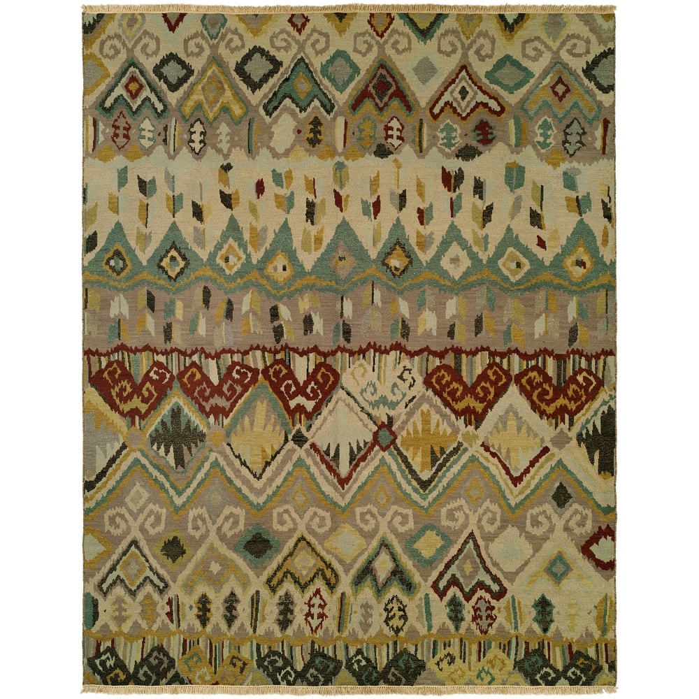 Transitional Multi-Colored Flatweave Wool Area Rug