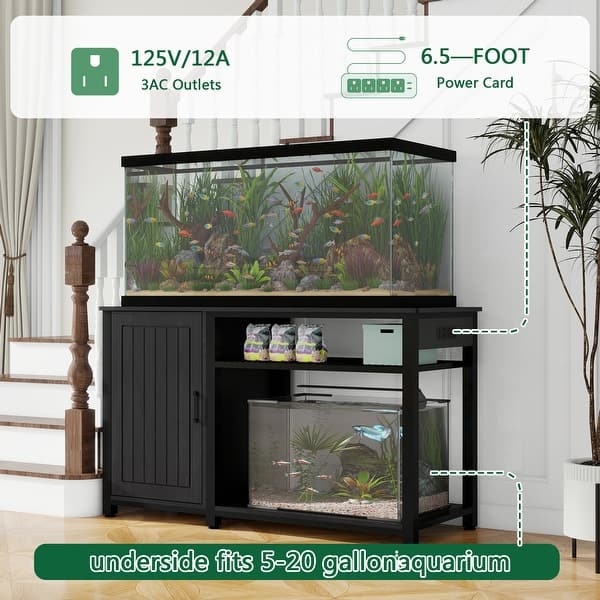 75 gallon fish tank accessories Herture 55-75 Stand,Aquarium Stand with Cabinet Storage,Heavy Duty Metal Frame,Aquarium Cabinet with Power Outlets 52" L*19.68" W Tabletop,1200LBS Capacity,Black PG05YGB : Pet Supplies while the bottom holds up to 280 pounds 75 Gallon Aquarium Kit