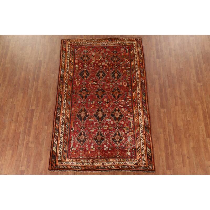 Hand Knotted Oriental 100% Wool Carpet Traditional Tribal Red Kashkoli Area Rug - 8' 2'' X 5' 4''