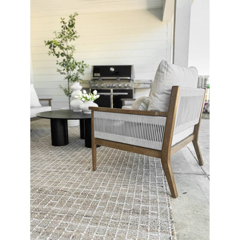 Kayden Bohemian Wooden Upholstered Armchair with Removable Cushion Covers and Solid Acacia Wood Frame