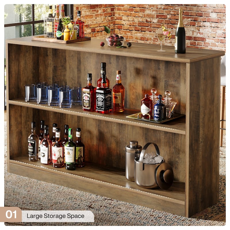 2-Tier Home Bar Unit Bar Cabinet Height Pub Table - 41.34" D x 63" W x 15.75" H