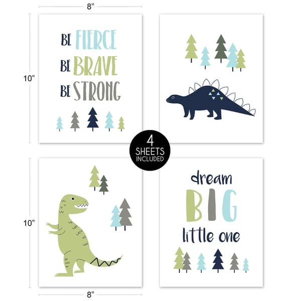 Sweet Jojo Designs Blue and Green Dream Big Dino Mod Dinosaur Collection Wall Decor Art Prints (Set of 4)