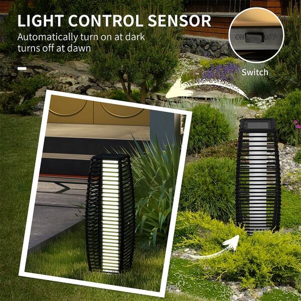 Outsunny Solar Floor Lamp, Outdoor Garden Lantern Pathway Light Decorative Driveway Lighting Auto Led Lights Porch Yard Lawn Courtyard Deck Gray Grey