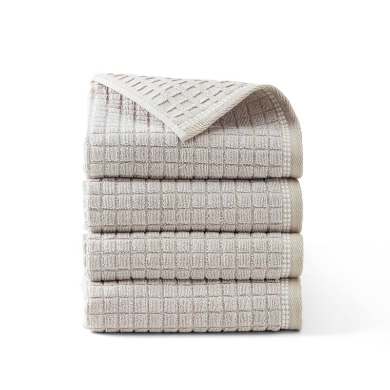 TOWN & COUNTRY EVERYDAY 4-Piece Textured Windowpane Hand Towel Set - 20"x30" - Beige