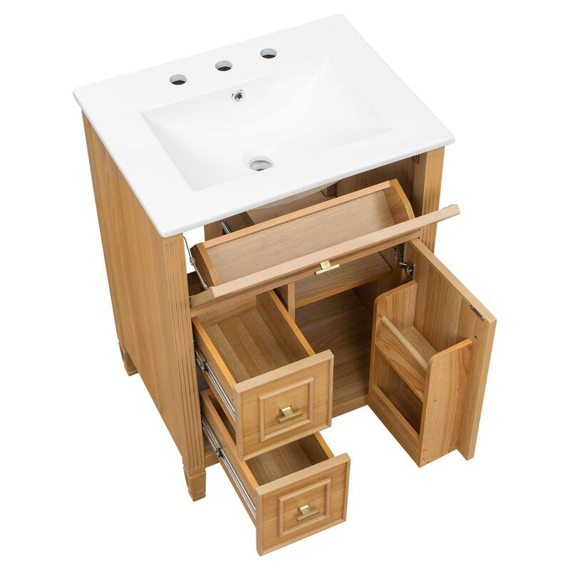 Roomfitters 24" Bathroom Vanity with Sink, Solid Wood Frame, Flip Drawer, 2 Side Drawers & Adjustable Shelf