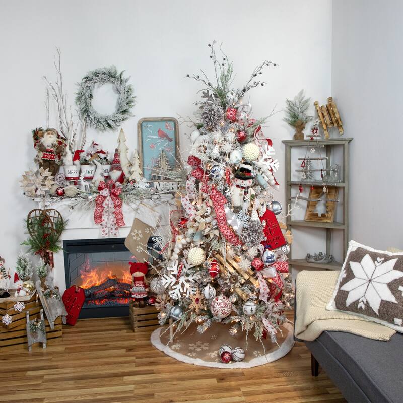 14.5" Brown and White Wooden Tree Christmas Tabletop Decor