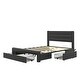 preview thumbnail 5 of 7, Queen Size Leather Upholstered Storage Bed, Platform Bed with Drawers Storage and Charging Station, Black