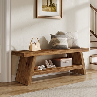 Solid Wood Entryway Bench, 2-Tier Shoe Bench with Open Shelves - Bed Bath & Beyond - 43092994