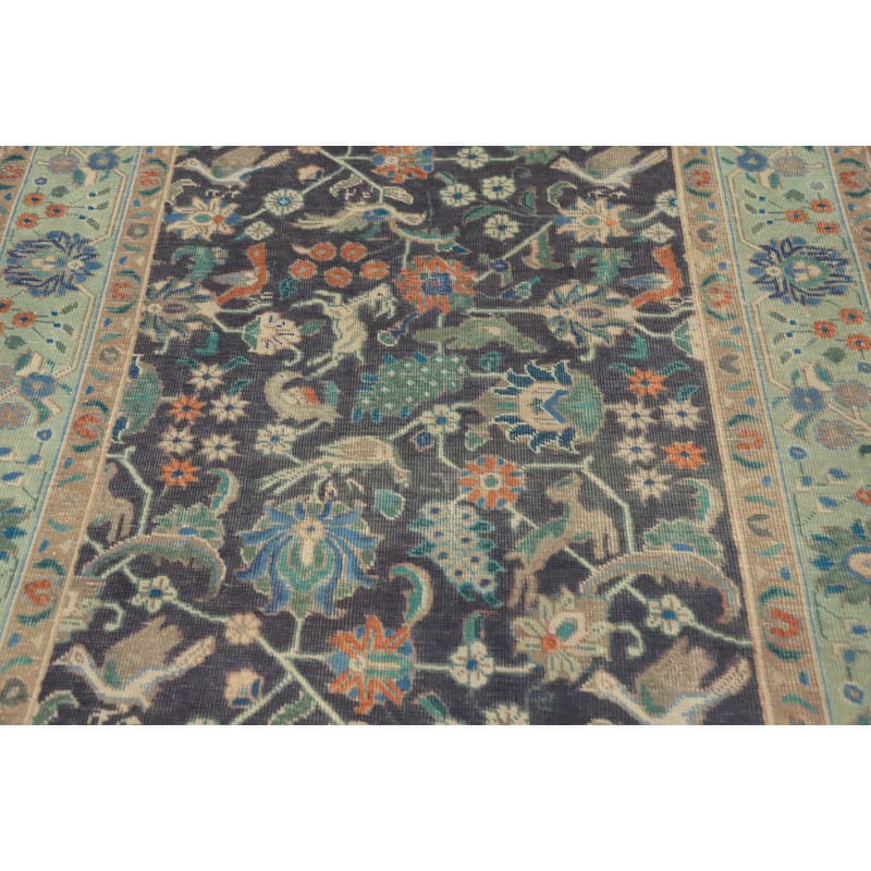 Hand Knotted Oriental 100% Wool Carpet Traditional Floral Navy Blue & Blues Tabriz Area Rug - 6' 1'' X 4' 6''