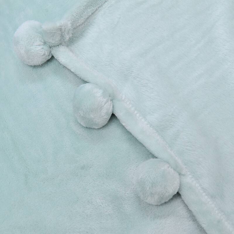 Pompom Flannel Fleece Throw