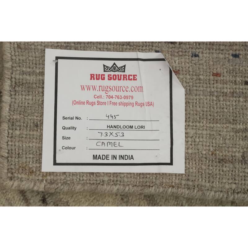 Hand Knotted Oriental 100% Wool Carpet Tribal Animal Pictorial Beige & Ivories Gabbeh Area Rug - 7' 3'' X 5' 3''