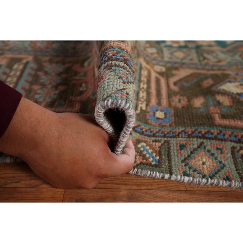 Pink Geometric Tabriz Persian Vintage Rug Hand-Knotted Wool Carpet - 9'7" x 12'10"
