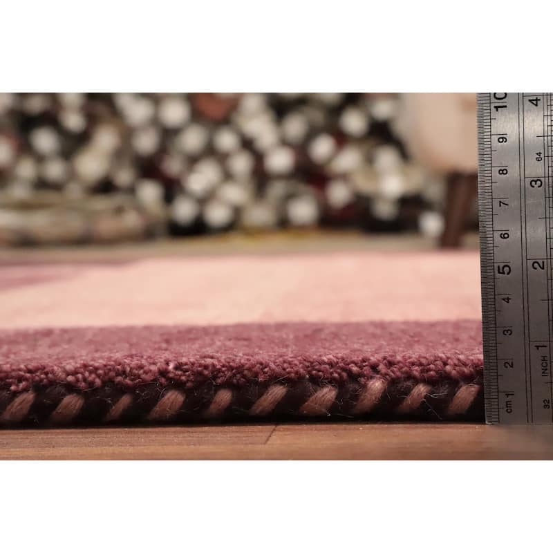 Hand Knotted Oriental 100% Wool Carpet Modern Geometric Pink Gabbeh Area Rug - 7' 2'' X 5' 1''