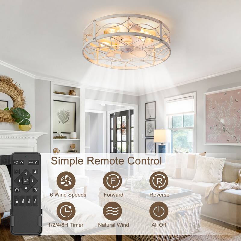 20-in Vintage Distressed White Caged Ceiling Fan with Light and Remote (7-Blade)