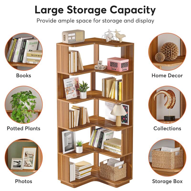 6-Tier Corner Bookshelf, 64.9 Inch Industrial Bookcase with Baffles