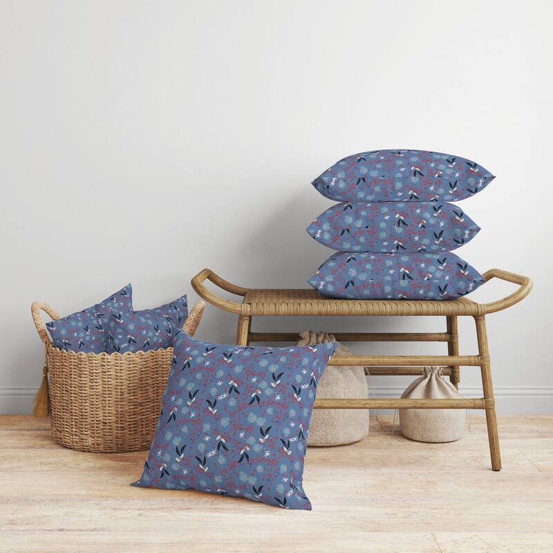 Songbird Flora Parade Faux Suede Reversible Throw Pillow Blue and Red