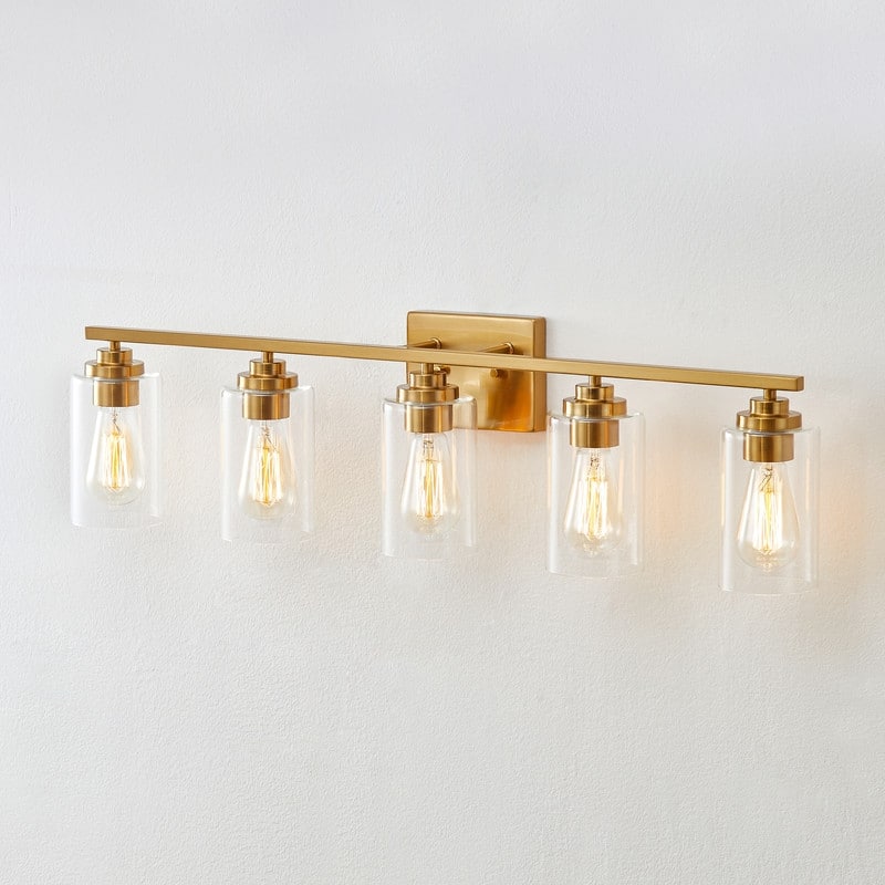 KAWOTI Rive 35" 5-Light Modern Bathroom Vanity Light with Clear Glass