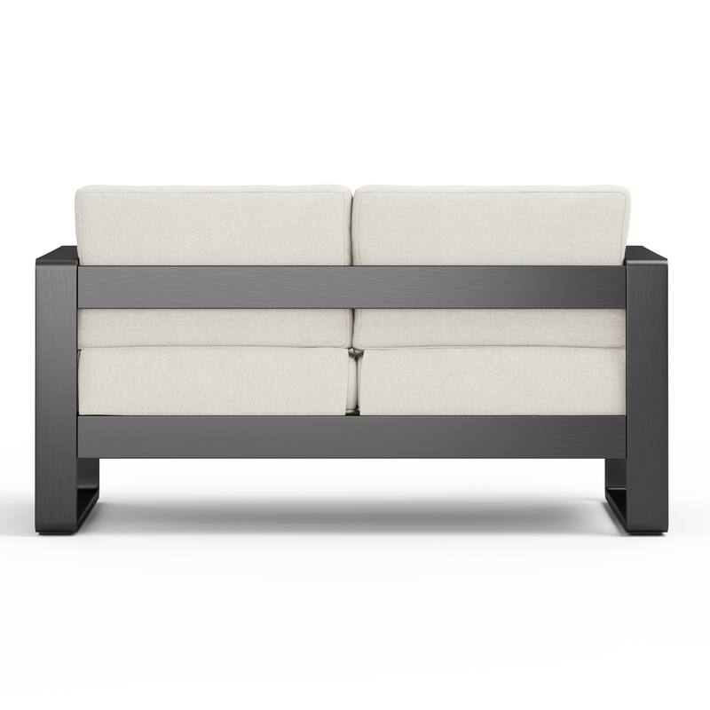 Roomfitters Maya Bay Outdoor Aluminum Loveseat with Rust Resistant Frame, Black and Beige