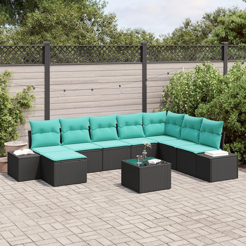 vidaXL 9 Piece Garden Sofa Set with Cushions - 125.6×82.3×27.2 - Black