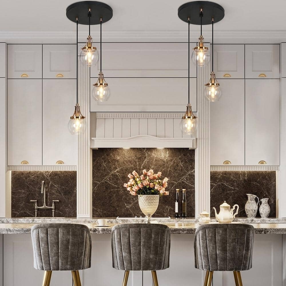Beta Modern 3-Light Gold Black Chandelier Glass Cluster Pendant for Kitchen Island