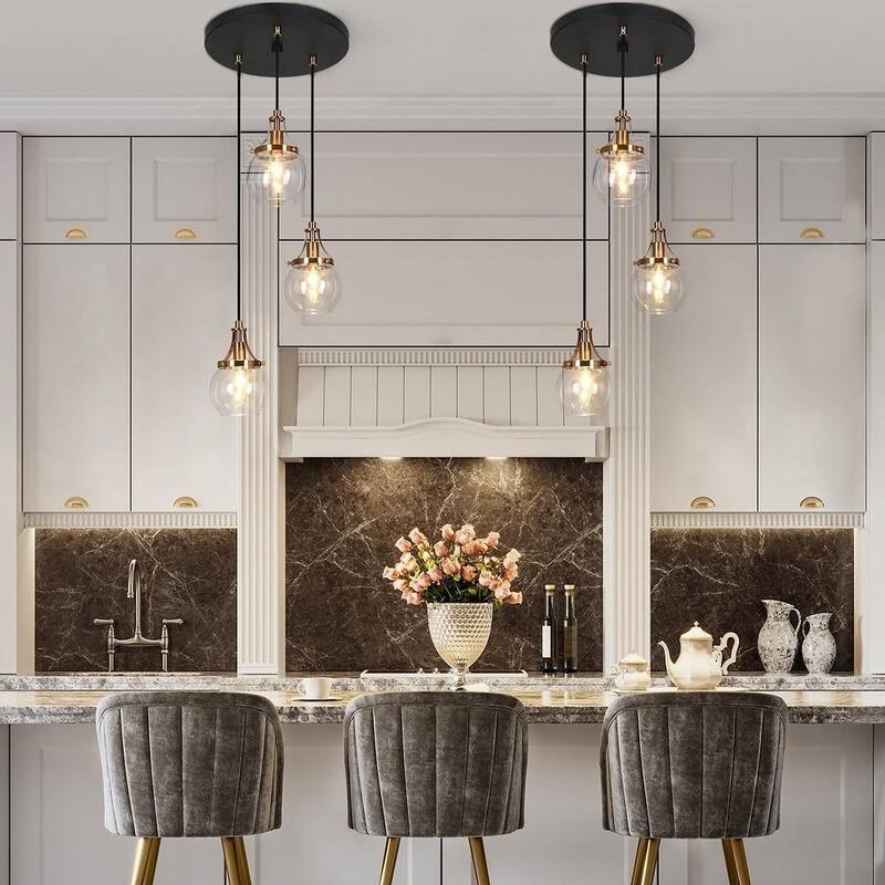 Beta Modern 3-Light Gold Black Orb Glass Cluster Pendant Light for Kitchen Island
